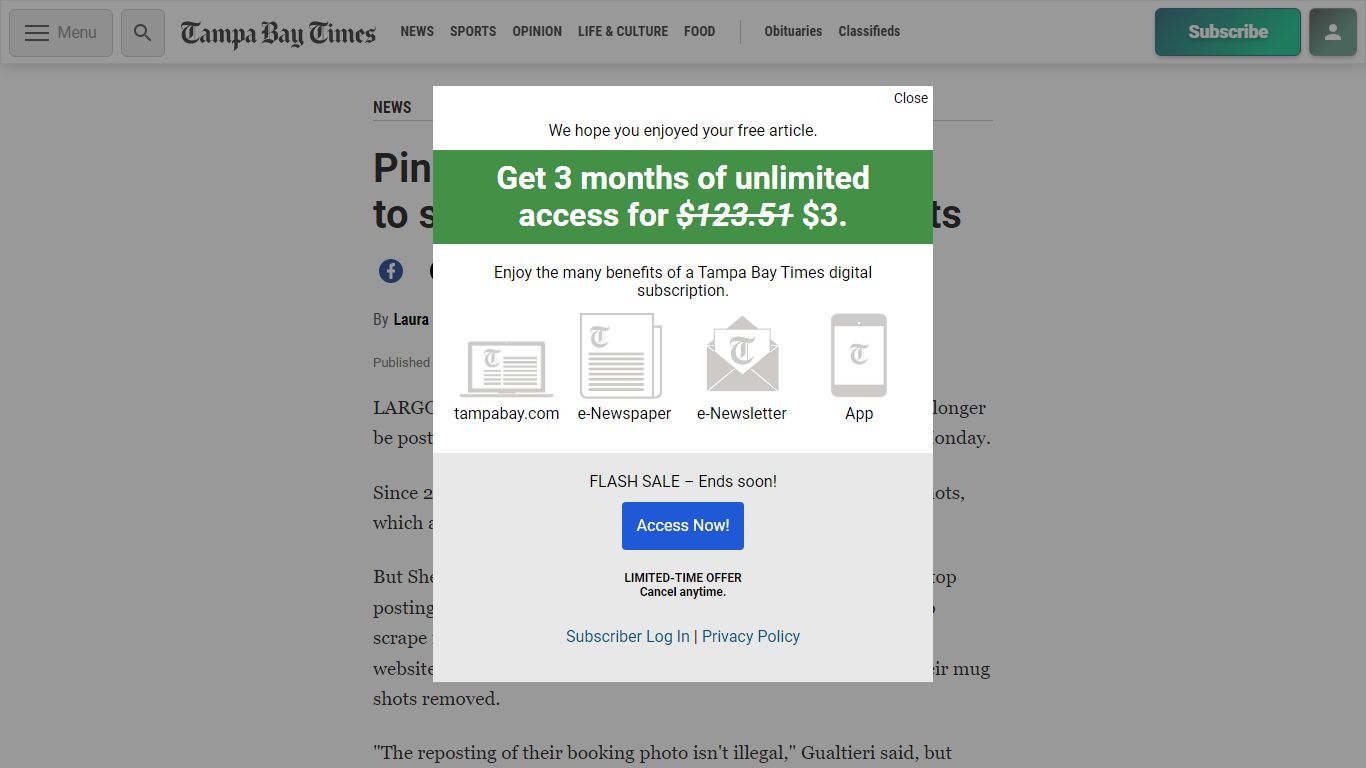 Pinellas County Sheriff's Office to stop posting online mug shots